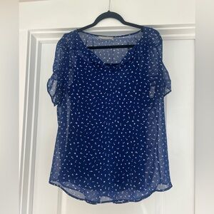 Daniel Rainn Sheer Multi-Layer Short-Sleeve Print Top Size XL